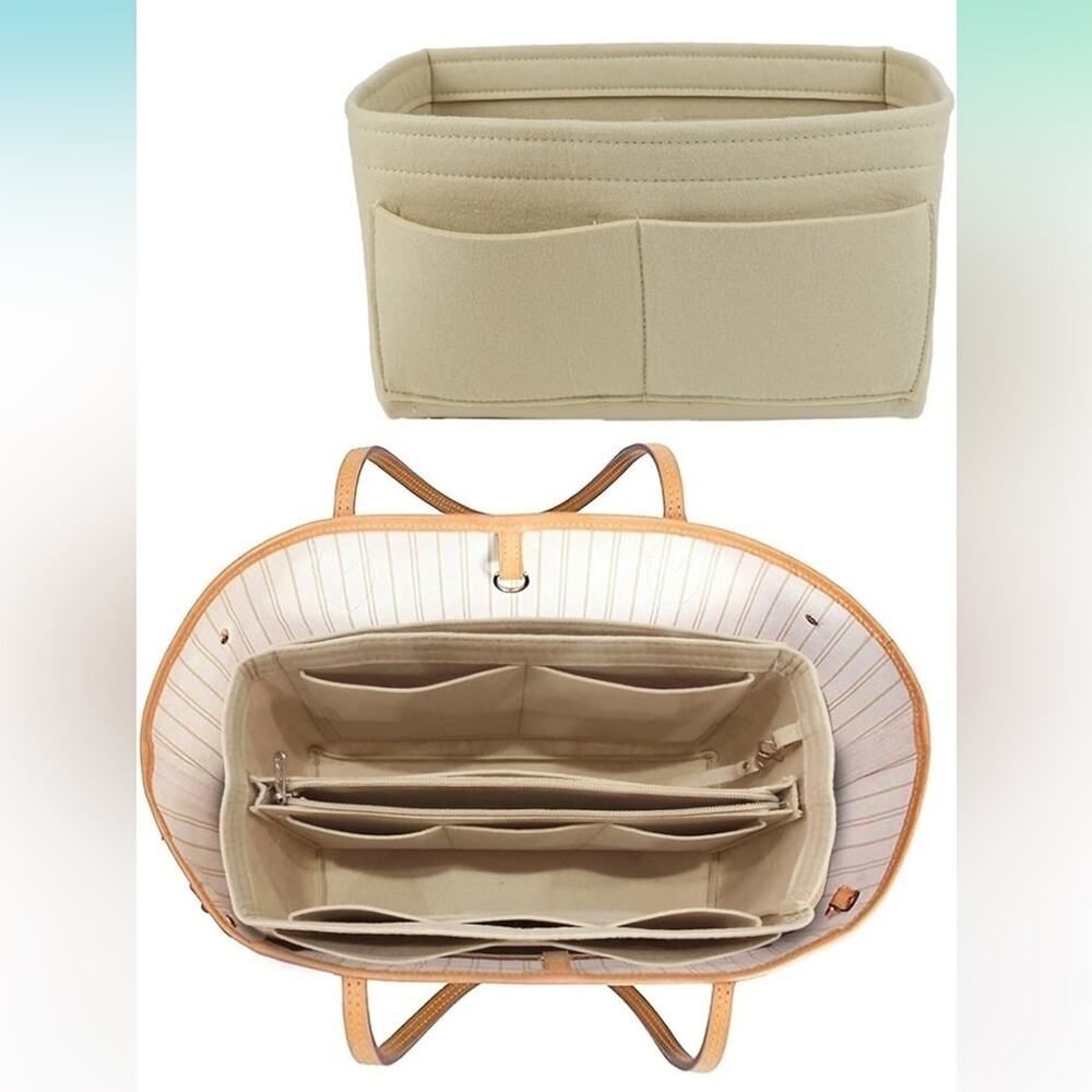 NWT Beige Felt Purse Organizer Insert Medium 15 Pocket - Picture 1 of 6